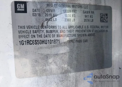 2017 Chevrolet Volt Lt from USA, damaged, VIN 1G1RC6S50HU101871